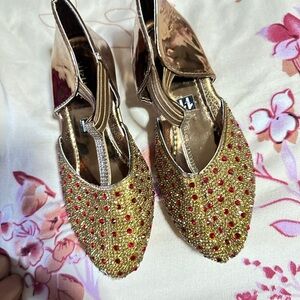 Gold and Red Embellished Kids Shoes